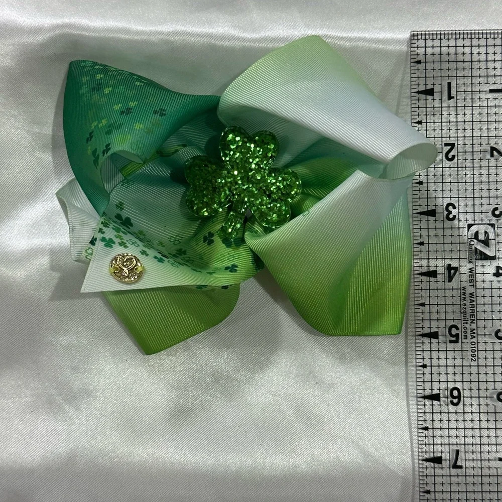 Green Glitter Clover Girls Hair Bow - bundle 2+ and save on shipping.